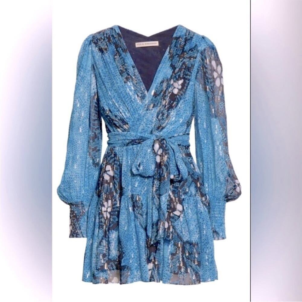 ULLA JOHNSON Noemi shibori dress Blue floral sequin mini Adora in sky size 2 - Picture 13 of 15